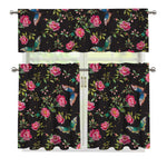 Butterfly And Flower Pattern Print 3 Piece Kitchen Curtains