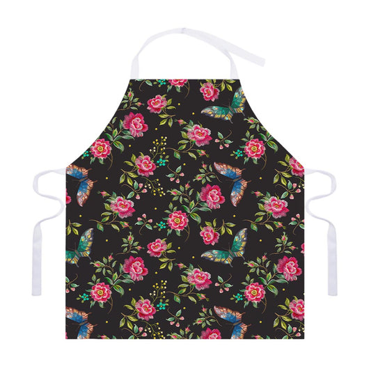 Butterfly And Flower Pattern Print Adjustable Apron