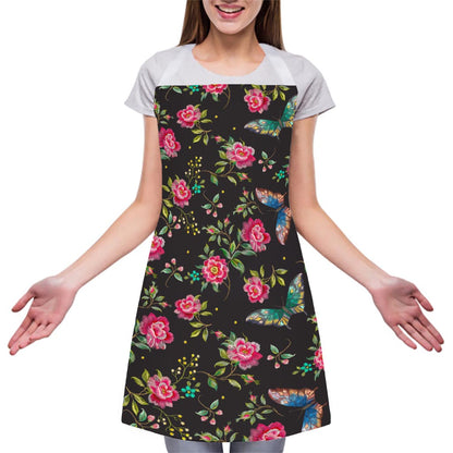 Butterfly And Flower Pattern Print Adjustable Apron
