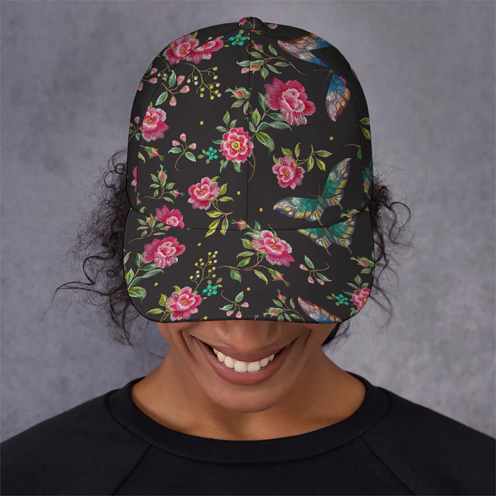 Butterfly And Flower Pattern Print Baseball Cap