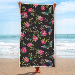 Butterfly And Flower Pattern Print Beach Towel