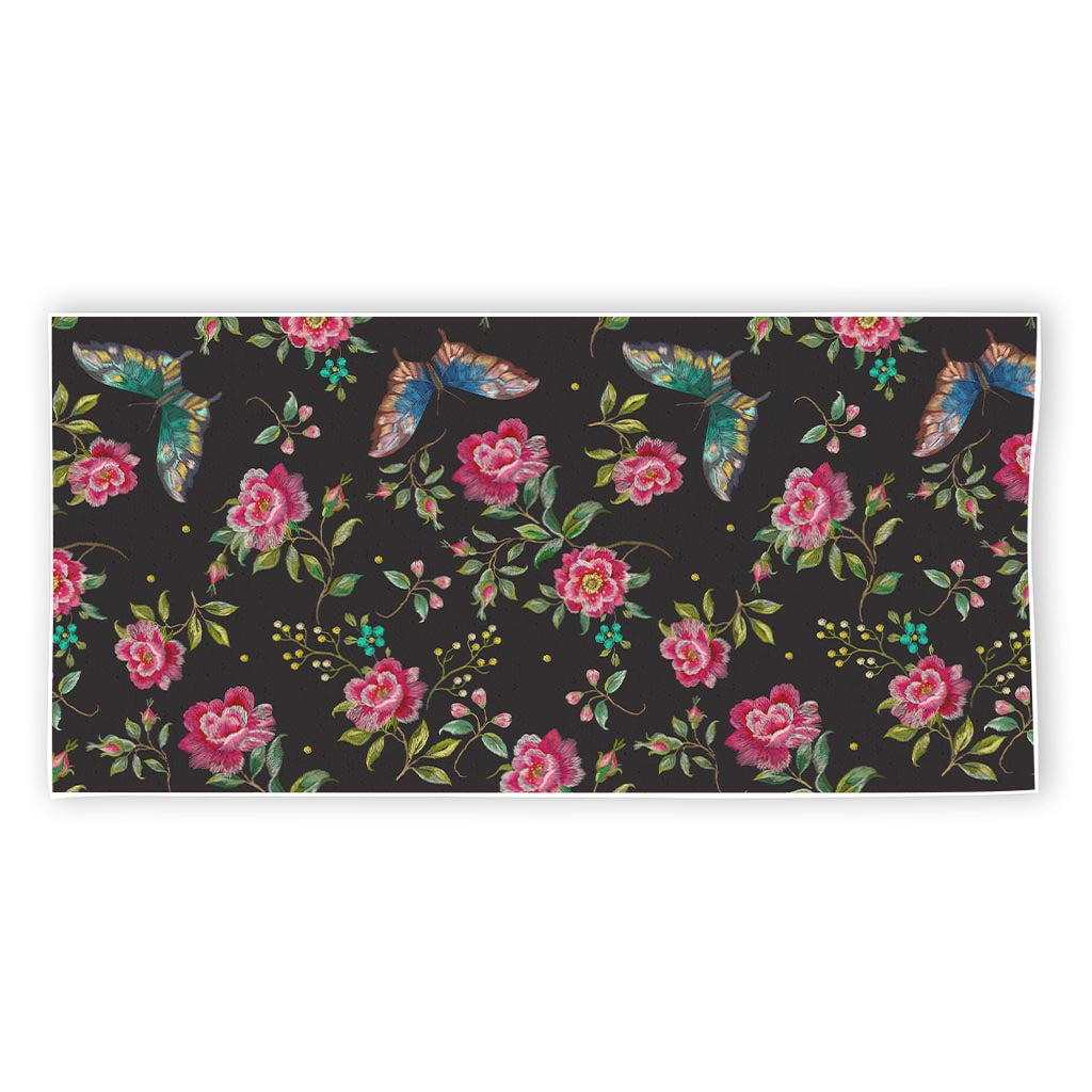 Butterfly And Flower Pattern Print Beach Towel