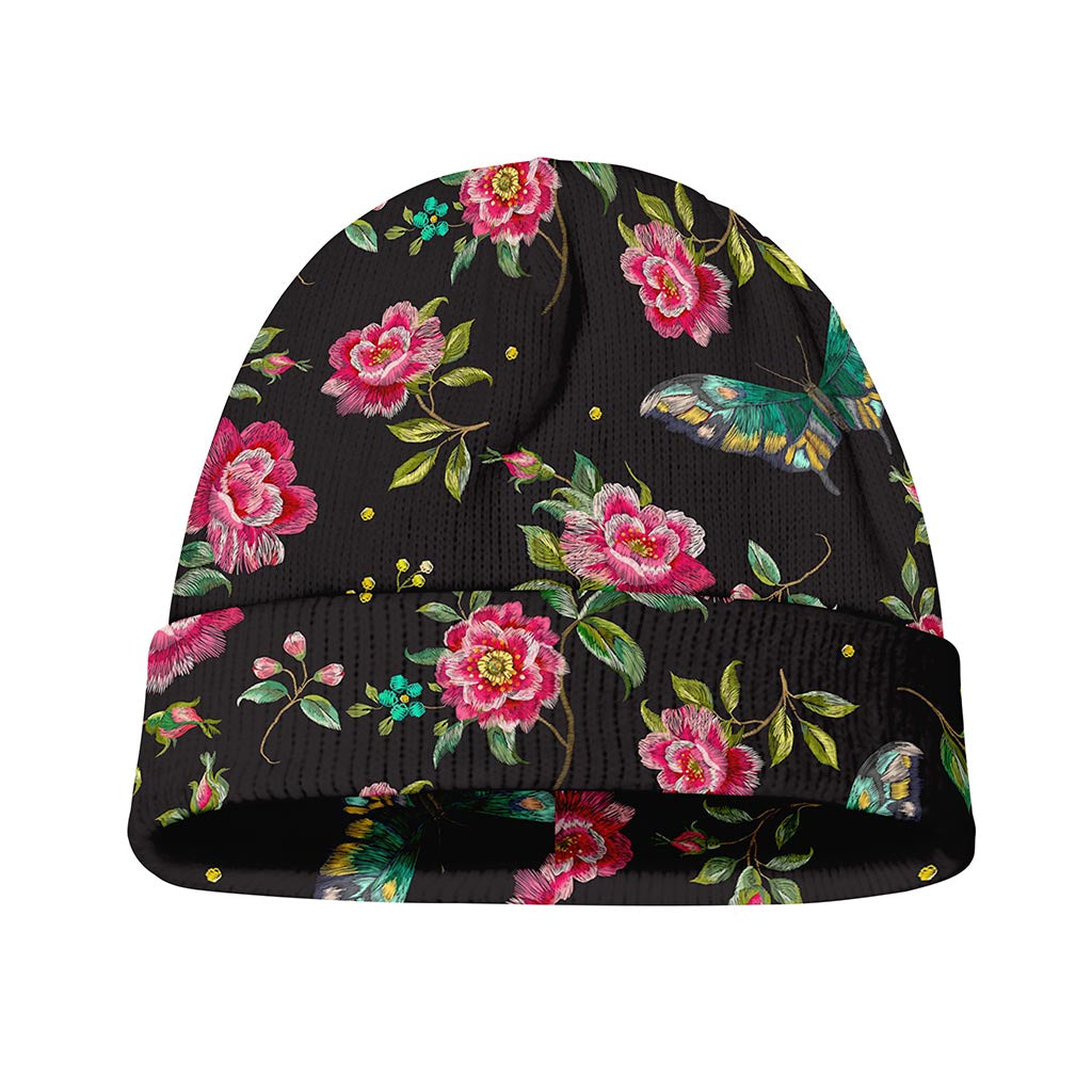 Butterfly And Flower Pattern Print Beanie