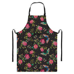 Butterfly And Flower Pattern Print Bib Apron With Pocket
