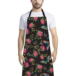 Butterfly And Flower Pattern Print Bib Apron With Pocket