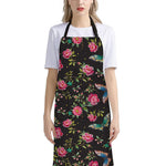 Butterfly And Flower Pattern Print Bib Apron With Pocket