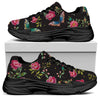 Butterfly And Flower Pattern Print Black Chunky Shoes