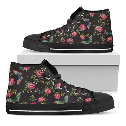 Butterfly And Flower Pattern Print Black High Top Sneakers