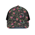 Butterfly And Flower Pattern Print Black Mesh Trucker Hat