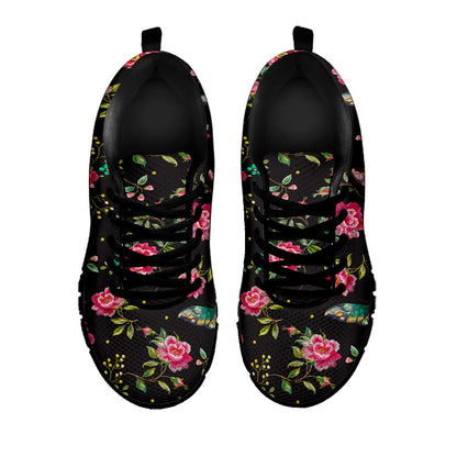Butterfly And Flower Pattern Print Black Running Shoes