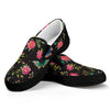 Butterfly And Flower Pattern Print Black Slip On Sneakers