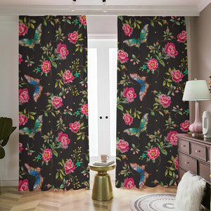 Butterfly And Flower Pattern Print Blackout Pencil Pleat Curtains