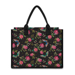 Butterfly And Flower Pattern Print Canvas Tote Bag