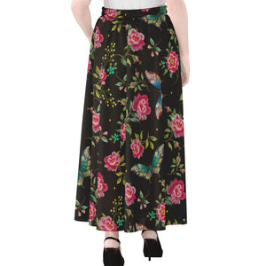 Butterfly And Flower Pattern Print Chiffon Maxi Skirt