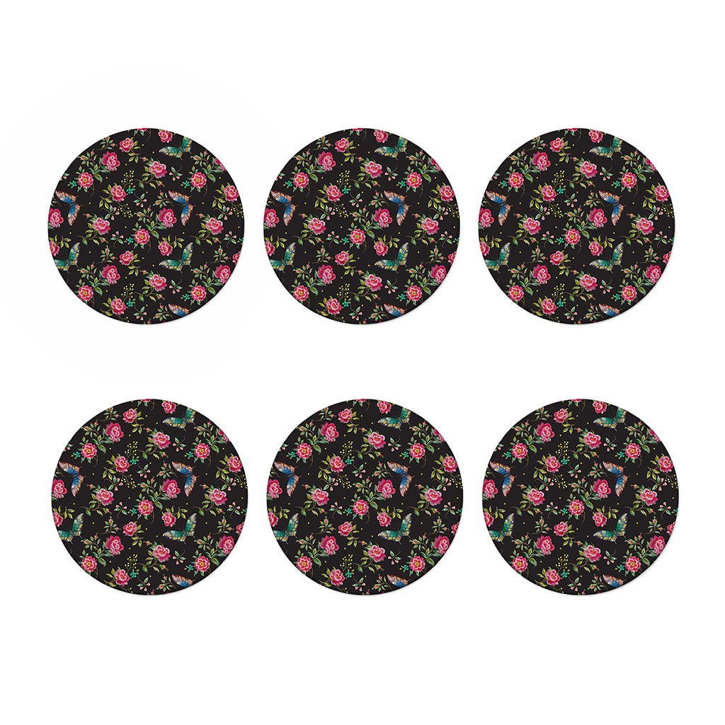 Butterfly And Flower Pattern Print Coaster Set