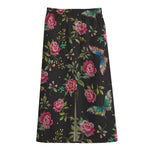 Butterfly And Flower Pattern Print Cotton Front Slit Maxi Skirt