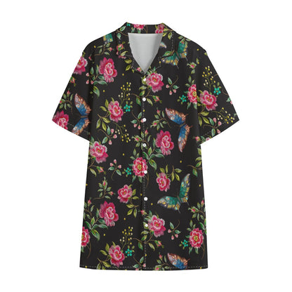 Butterfly And Flower Pattern Print Cotton Hawaiian Shirt