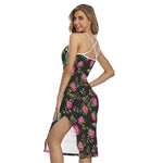 Butterfly And Flower Pattern Print Cross Back Cami Dress