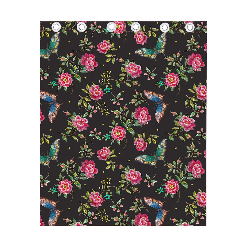 Butterfly And Flower Pattern Print Curtain