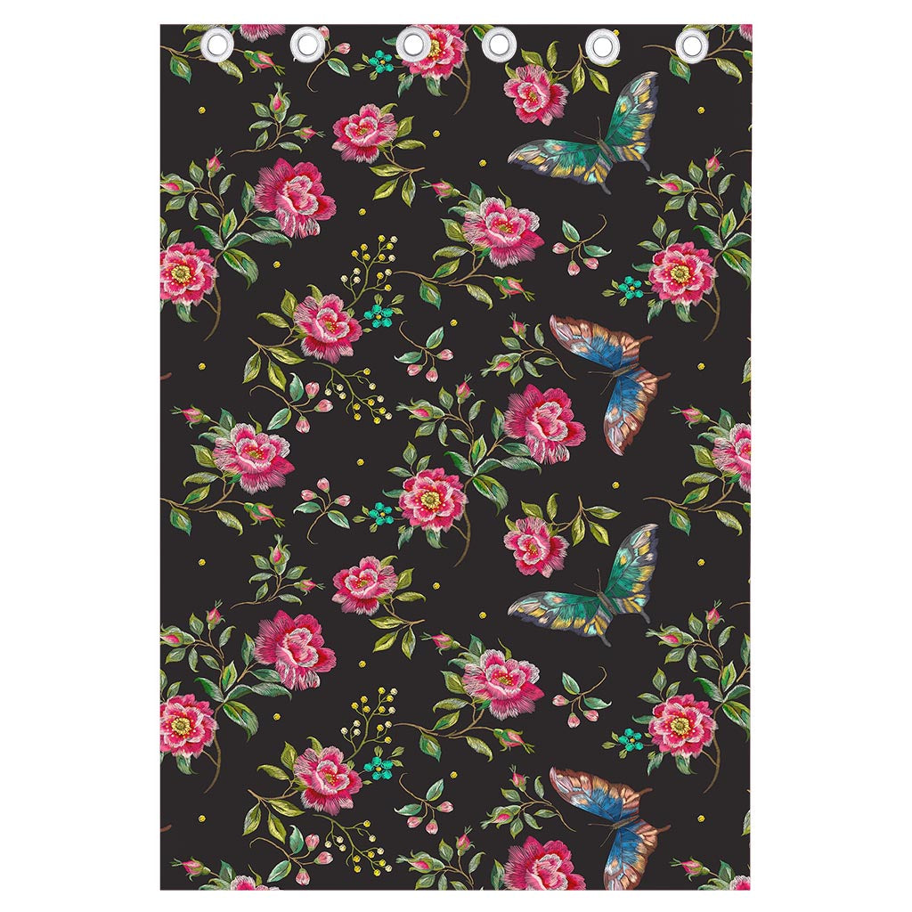 Butterfly And Flower Pattern Print Curtain