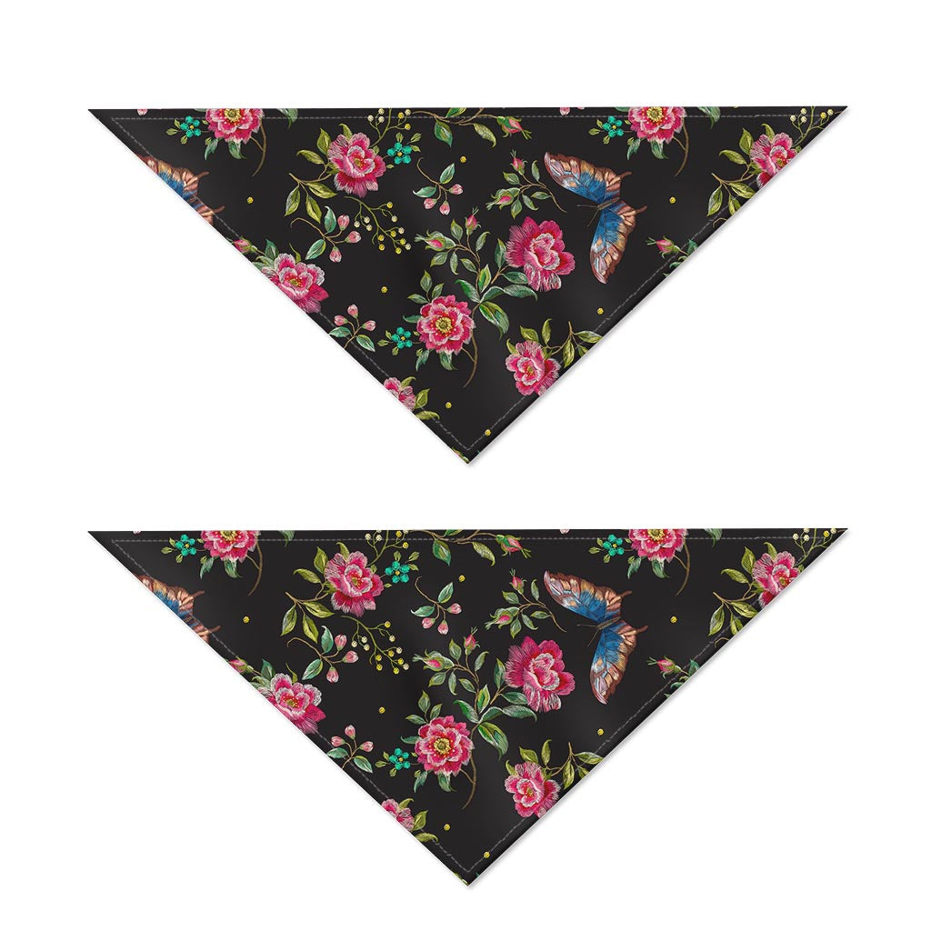 Butterfly And Flower Pattern Print Dog Bandana