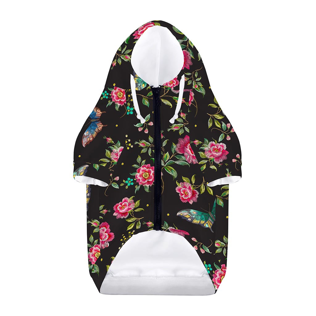 Butterfly And Flower Pattern Print Dog Zip Up Hoodie
