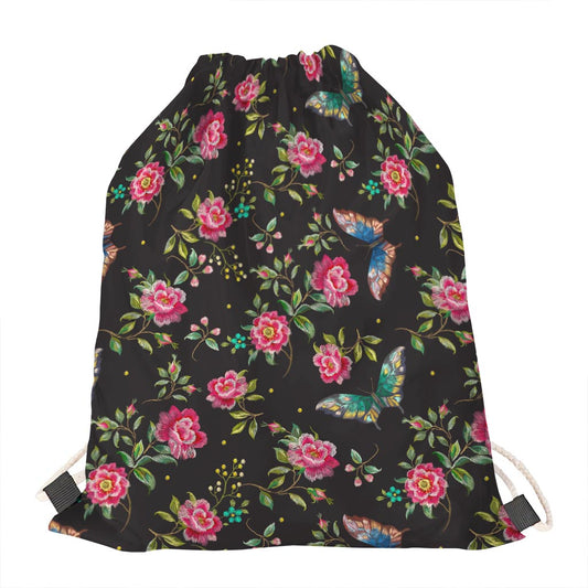 Butterfly And Flower Pattern Print Drawstring Bag