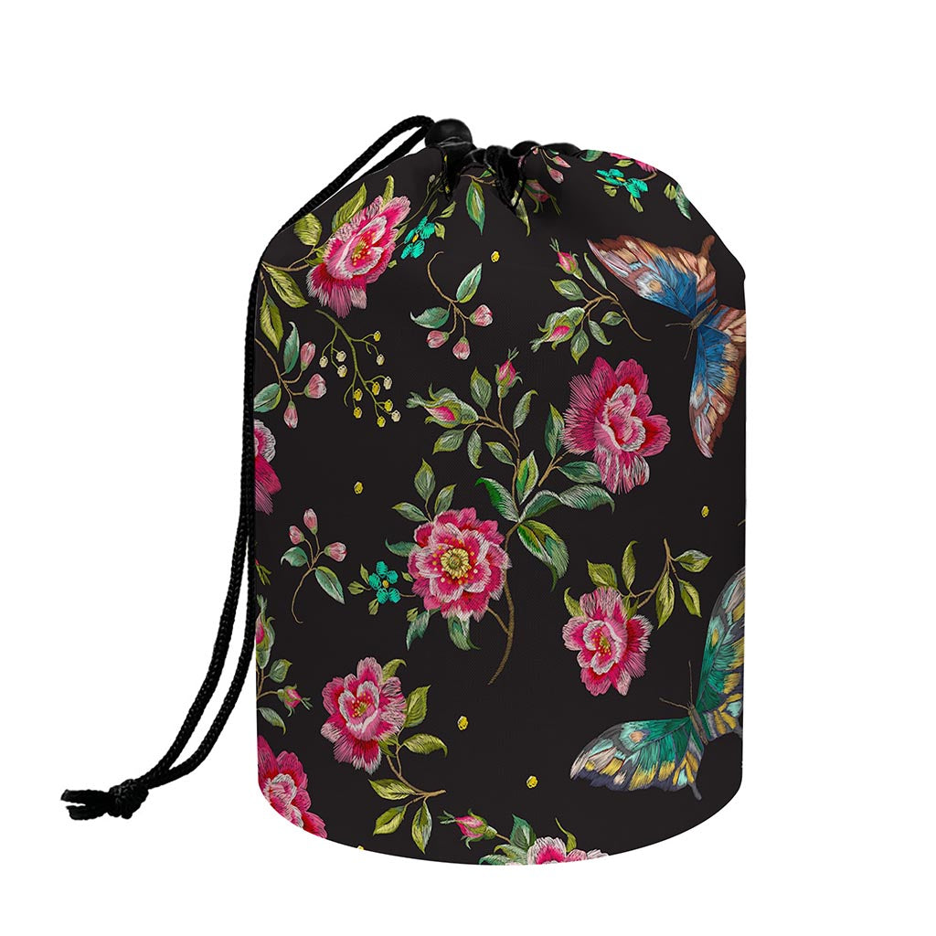 Butterfly And Flower Pattern Print Drawstring Makeup Bag