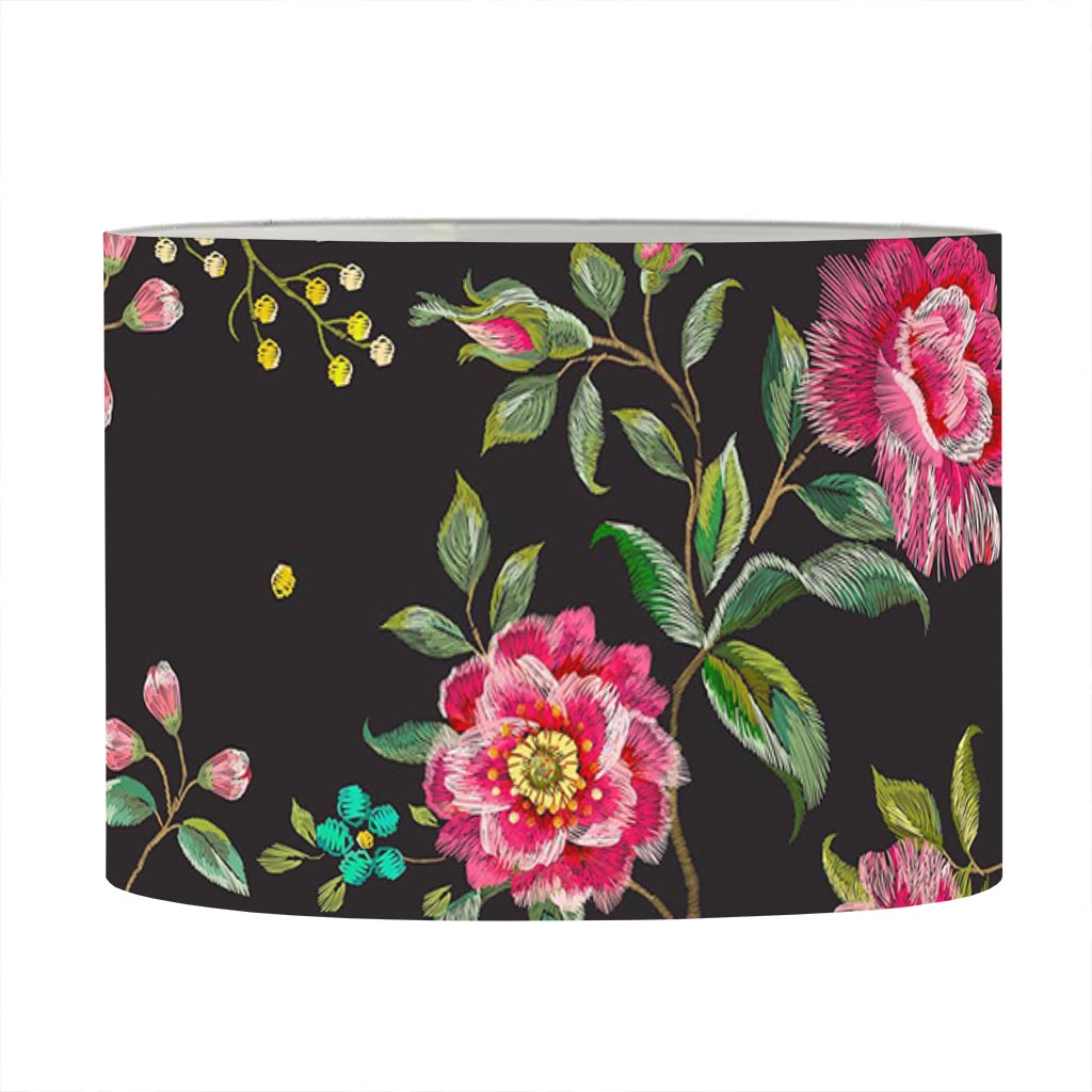 Butterfly And Flower Pattern Print Drum Lamp Shade