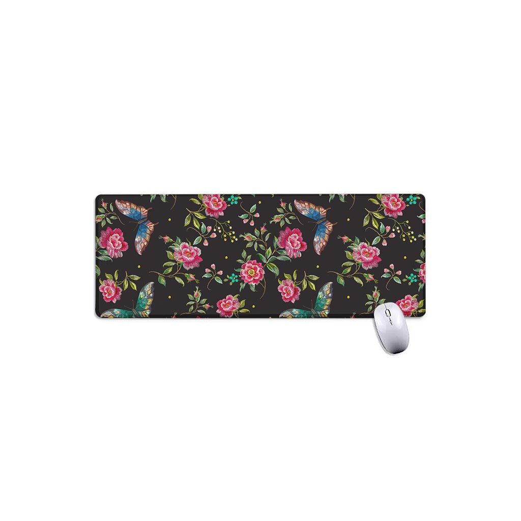 Butterfly And Flower Pattern Print Extended Mouse Pad