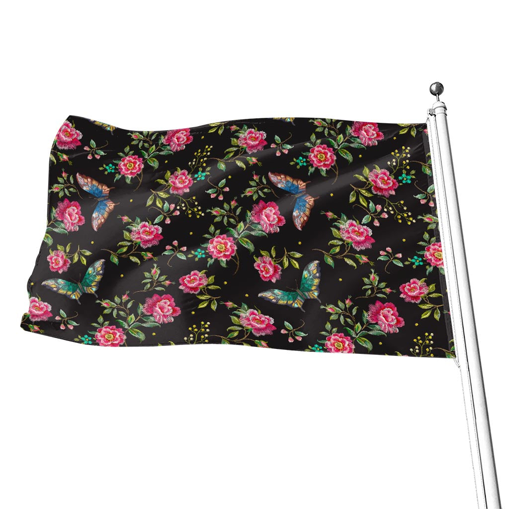 Butterfly And Flower Pattern Print Flag