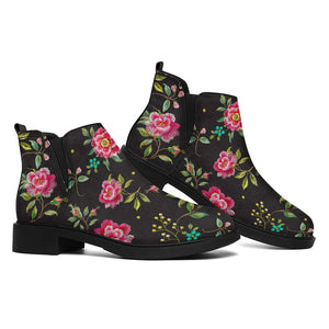 Butterfly And Flower Pattern Print Flat Ankle Boots