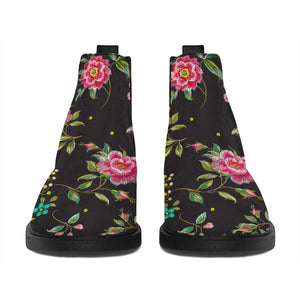Butterfly And Flower Pattern Print Flat Ankle Boots