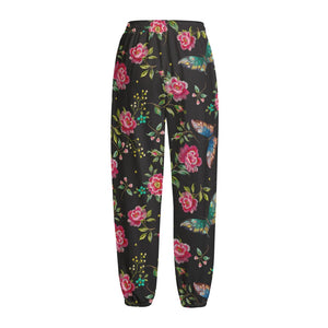 Butterfly And Flower Pattern Print Fleece Lined Knit Pants