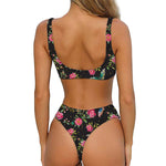 Butterfly And Flower Pattern Print Front Bow Tie Bikini