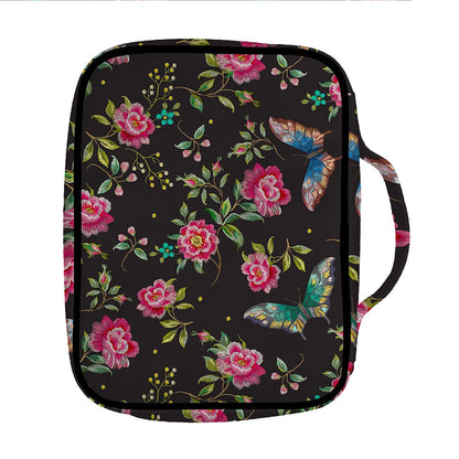 Butterfly And Flower Pattern Print Front Pocket Bible Bag