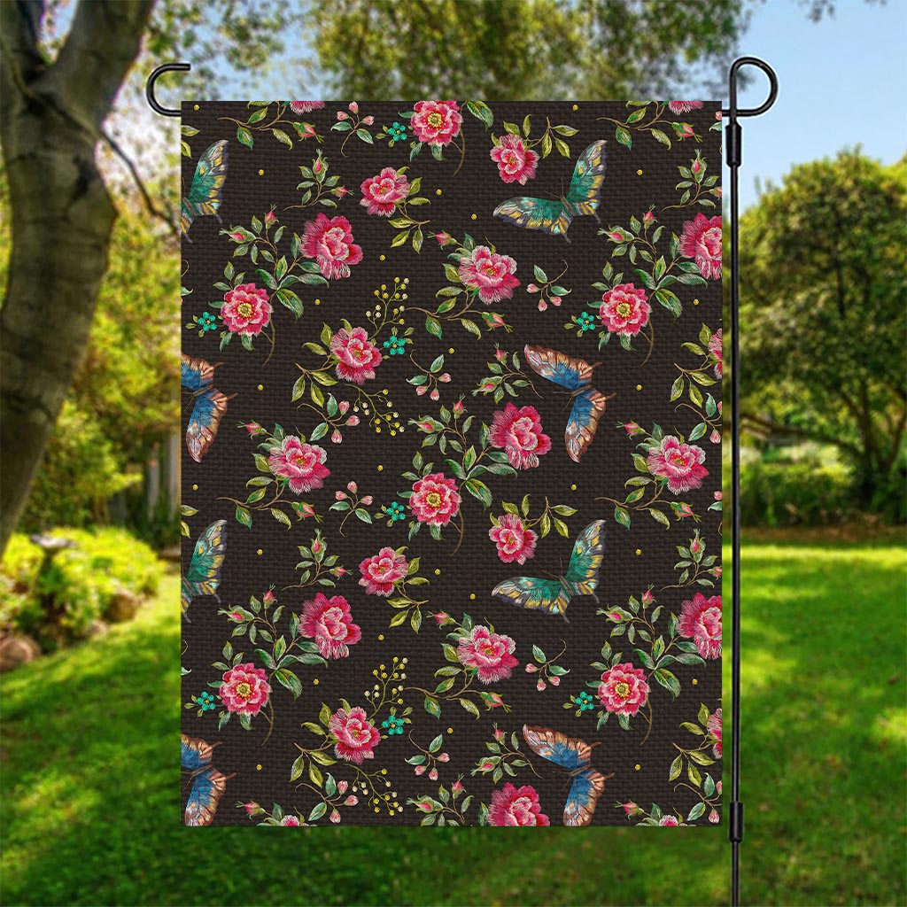 Butterfly And Flower Pattern Print Garden Flag