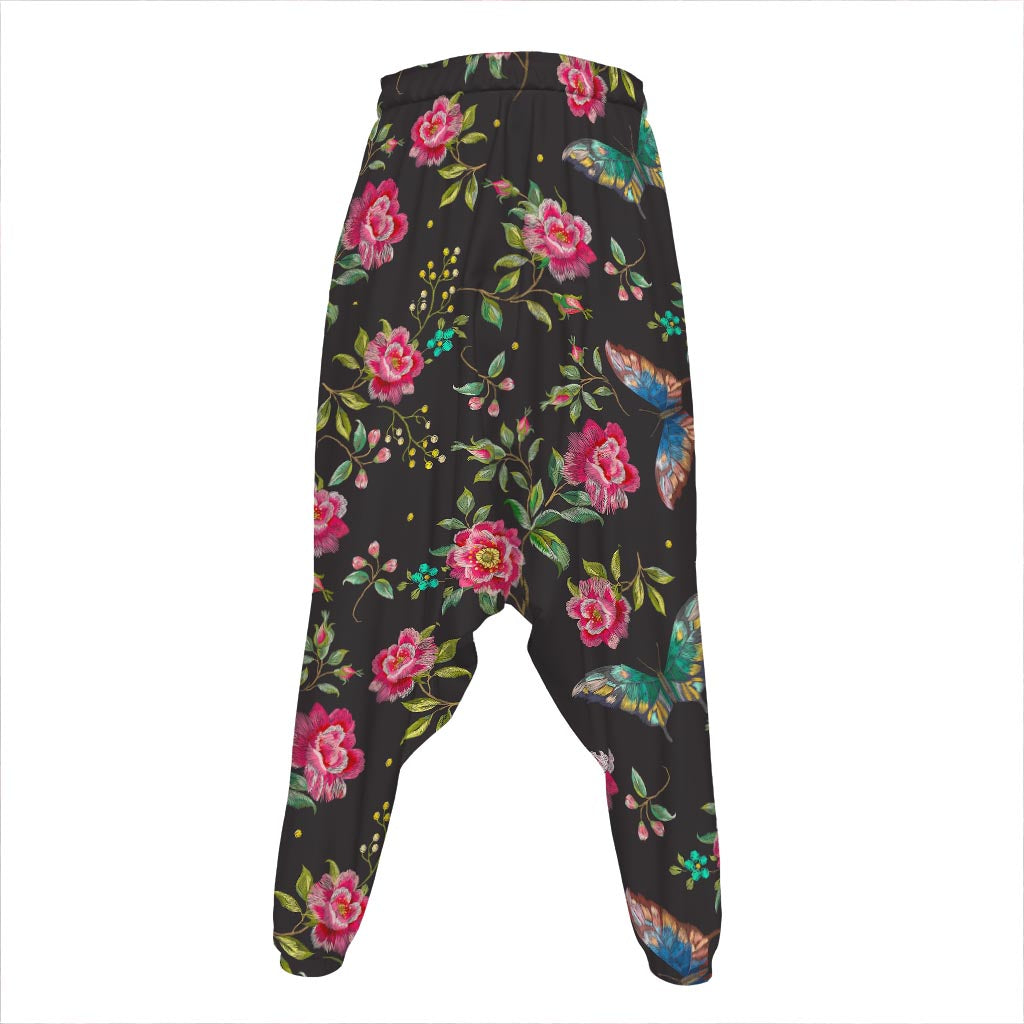 Butterfly And Flower Pattern Print Hammer Pants
