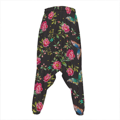 Butterfly And Flower Pattern Print Hammer Pants