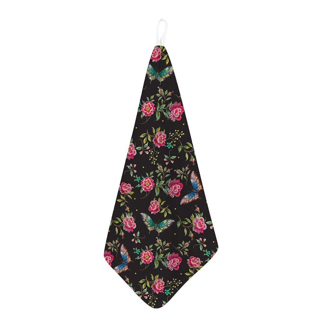 Butterfly And Flower Pattern Print Hand Towel
