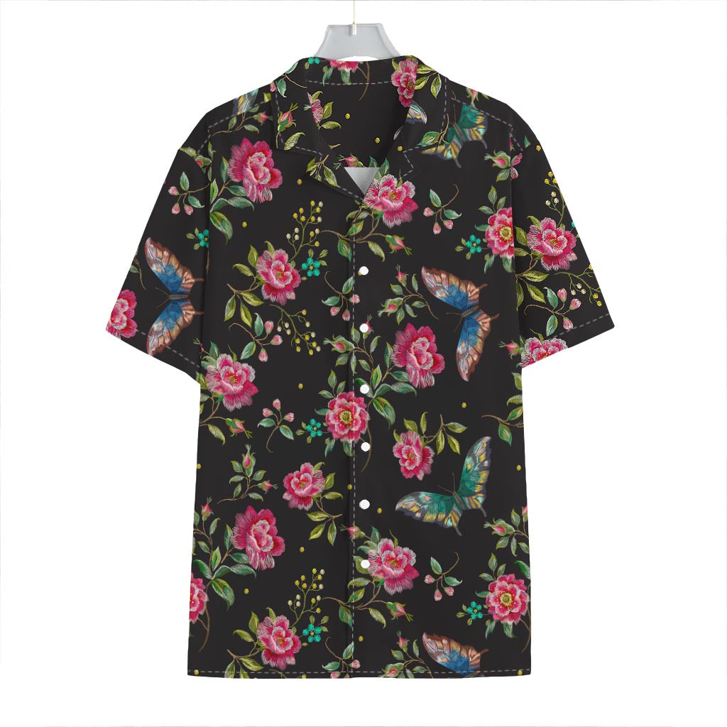 Butterfly And Flower Pattern Print Hawaiian Shirt