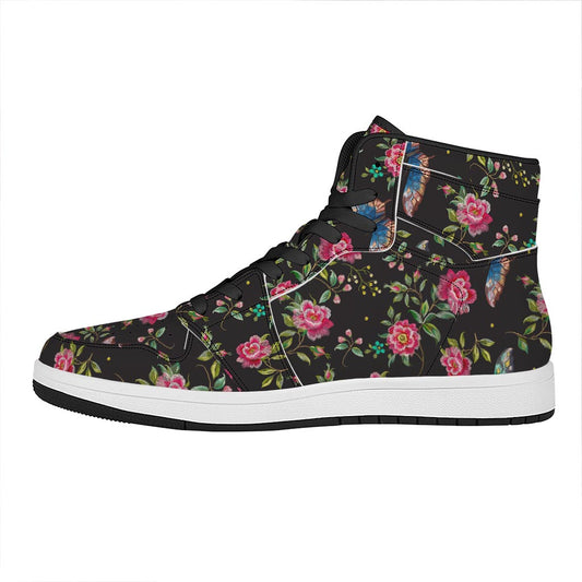 Butterfly And Flower Pattern Print High Top Leather Sneakers