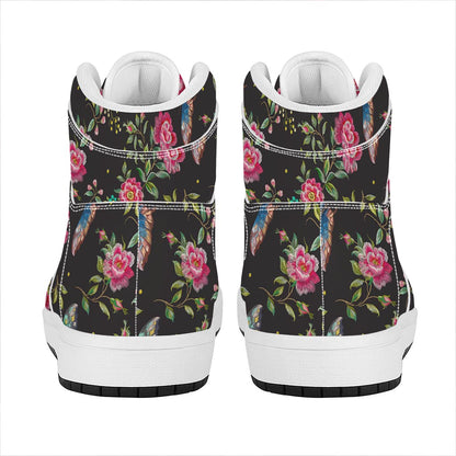 Butterfly And Flower Pattern Print High Top Leather Sneakers