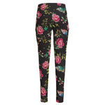 Butterfly And Flower Pattern Print High-Waisted Pocket Leggings