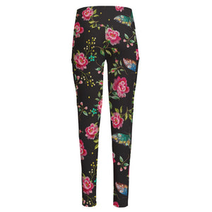 Butterfly And Flower Pattern Print High-Waisted Pocket Leggings