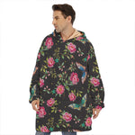 Butterfly And Flower Pattern Print Hoodie Blanket