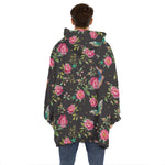 Butterfly And Flower Pattern Print Hoodie Blanket