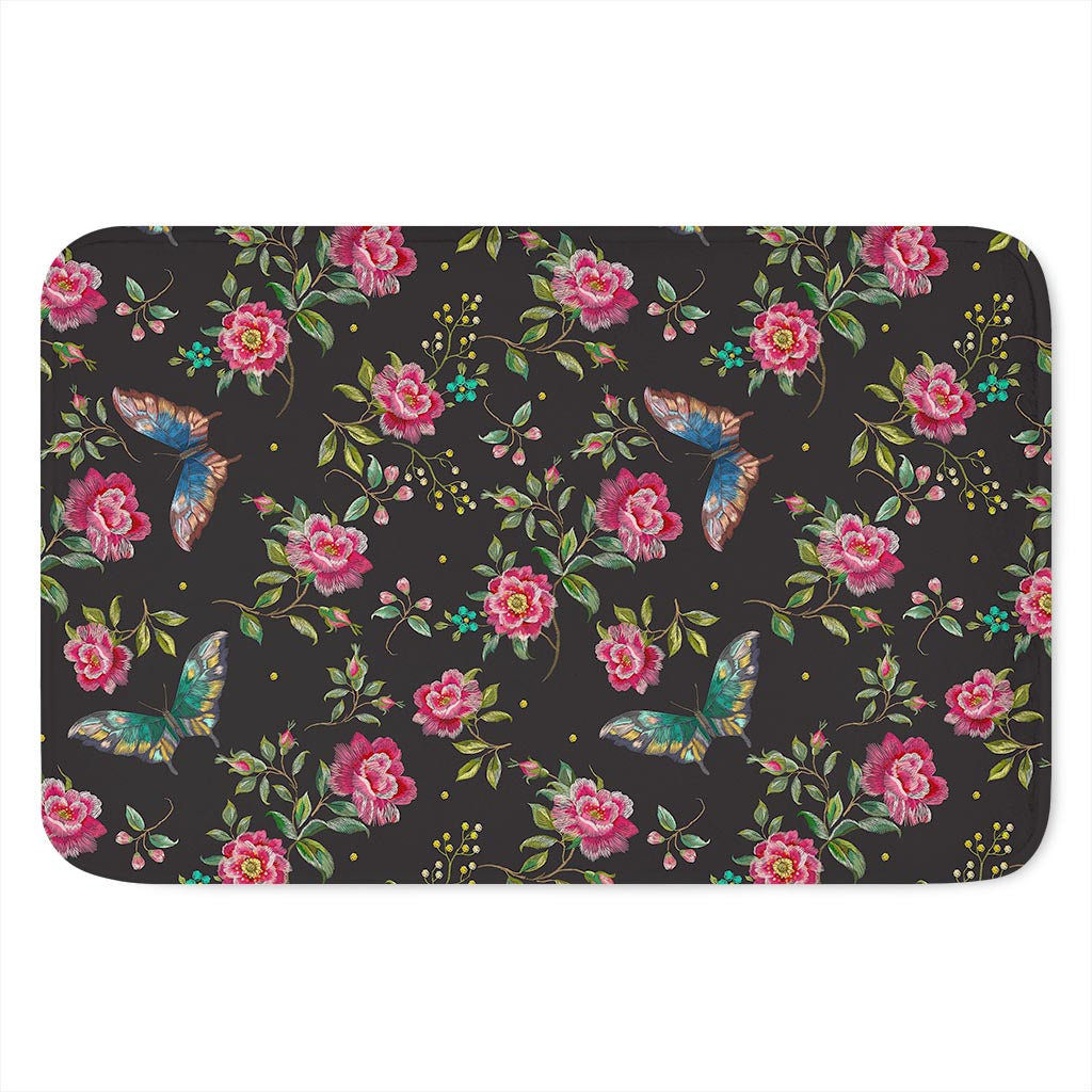 Butterfly And Flower Pattern Print Indoor Door Mat