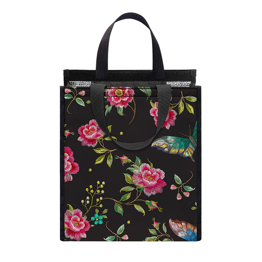 Butterfly And Flower Pattern Print Insulated Lunch Tote