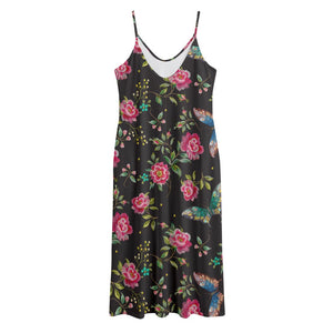 Butterfly And Flower Pattern Print Jersey Midi Cami Dress